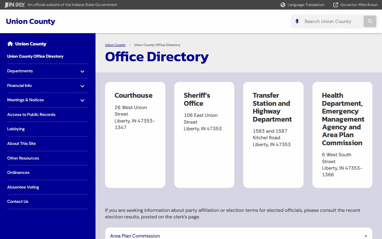 Union County warrant records office directory