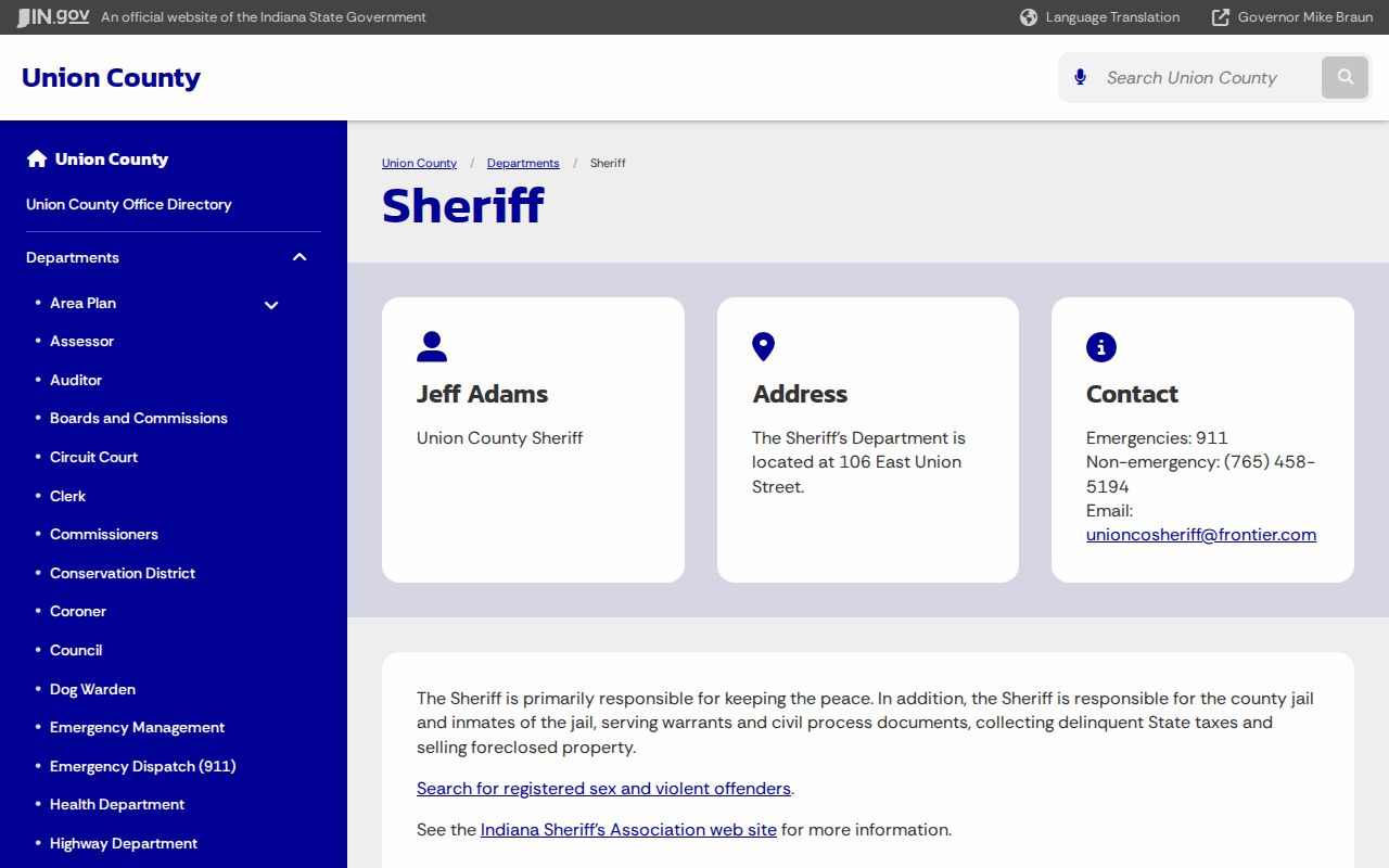 Union County warrant service sheriff information